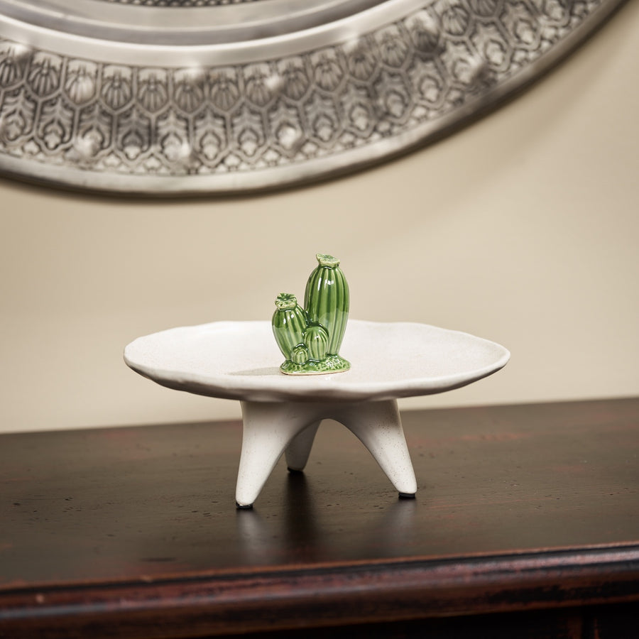 Round Ceramic Platter with Cactus Detail