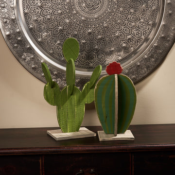 Painted Wooden Cactus, Set/2