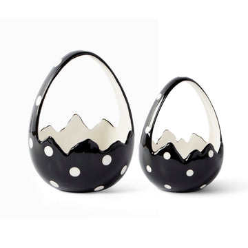 Black & White Polka Dotted Egg Baskets, Set/2