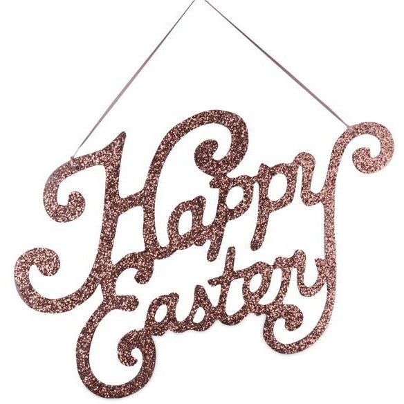 Pink Glittered Happy Easter Sign